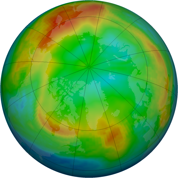 Arctic ozone map for 05 January 1990